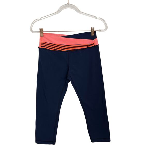 Lululemon Astro Wunder Under Crop Leggings Womens 6 Navy Inkwell Coral Orange - Picture 1 of 9